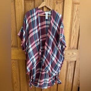 Free People plaid shawl loose open top sweater